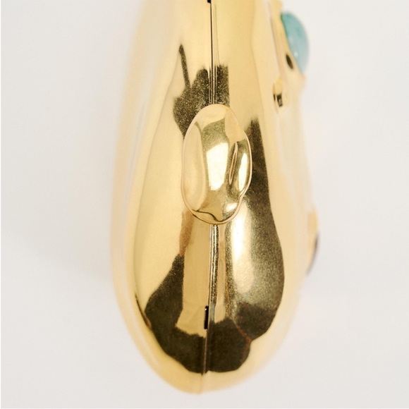 ZARA  METALLIC MINAUDIÈRE Stone Encrusted Gold Clutch Bag with chain - Picture 4 of 13